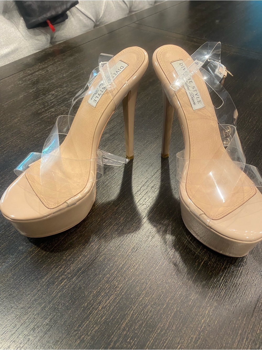 Nude Patent Platform Heels with Clear Straps - Picture 2 of 4